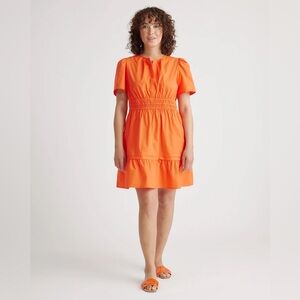 Quince 100% Organic Cotton Poplin Tiered Mini Dress XL Vermilion Red (Orange)